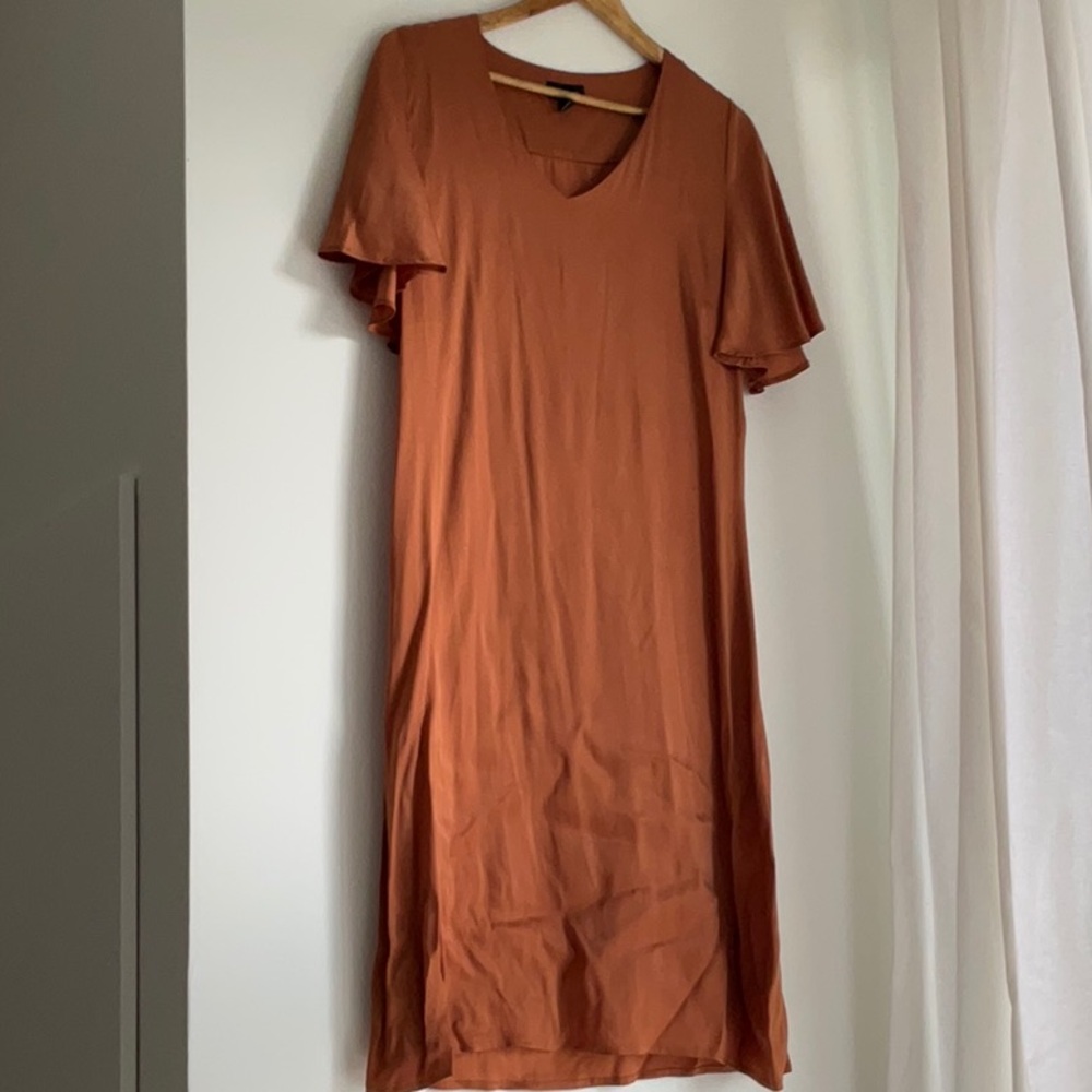 Ronen Chen Rust Orange V-Neck Dress